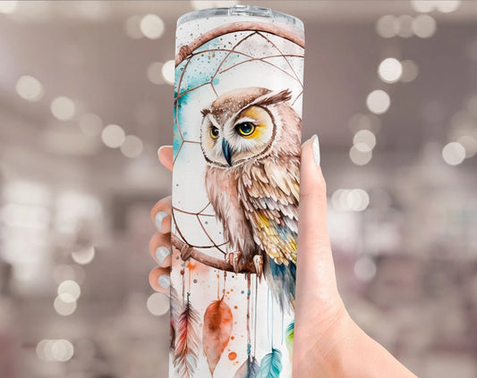 Watercolour Owl and Dreamcatcher Tumbler