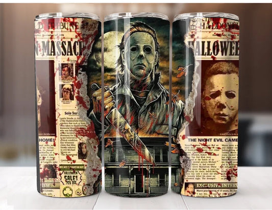 Michael Myers newspaper horror halloween tumbler